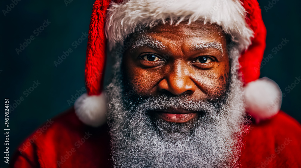 A man with a beard is wearing a red Santa hat. A man with a beard is wearing a red Santa hat.