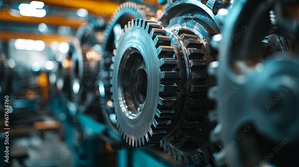 Close-up of Metal Gears in a Factory Setting Close-up of Metal Gears in a Factory Setting