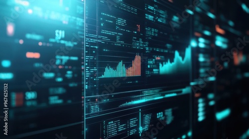 Wallpaper Mural High-tech digital interface displaying stock market data with graphs and analytics in futuristic blue tones. Torontodigital.ca