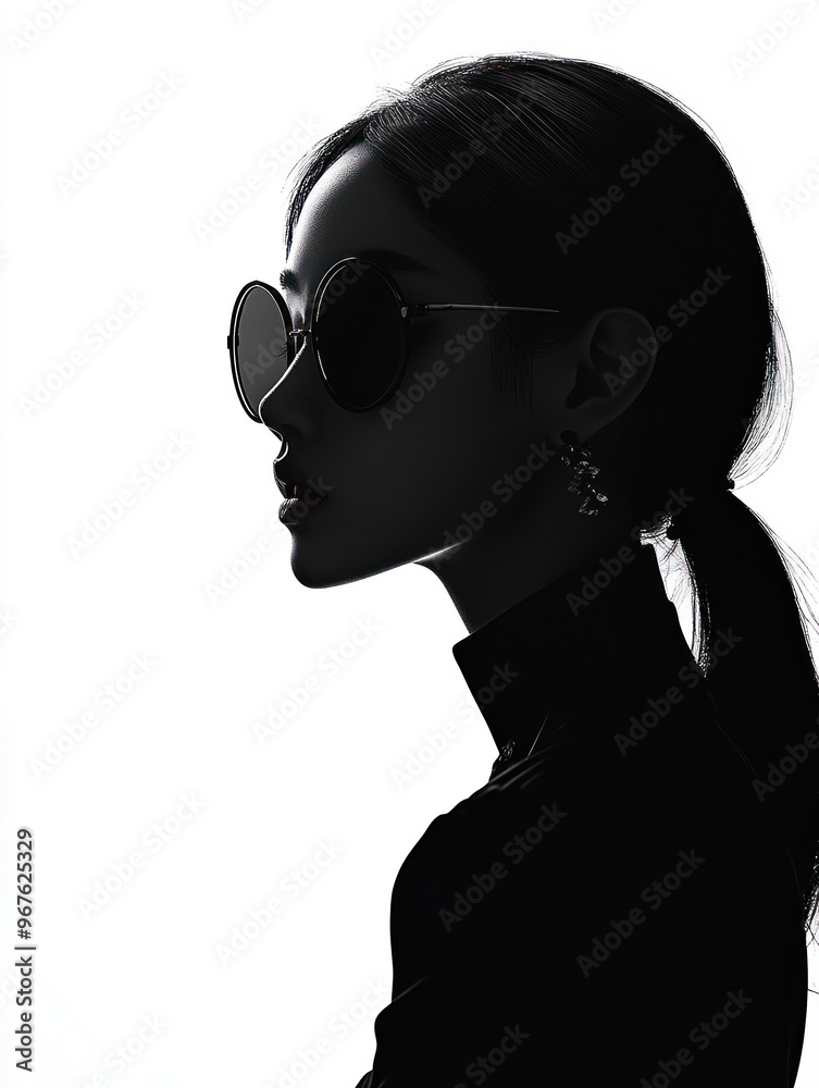 Silhouette of a woman with ponytail and ear stud earring