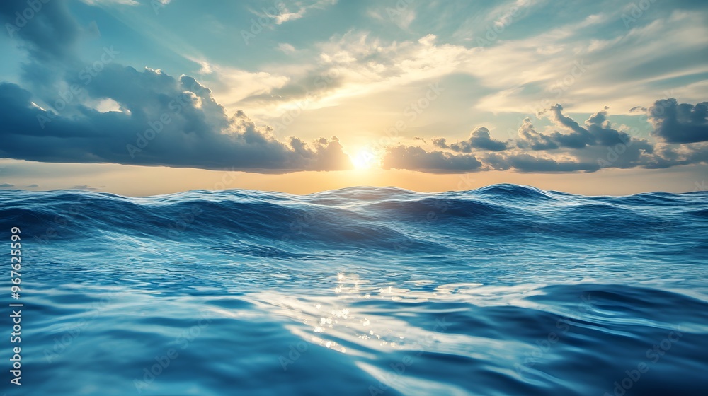 Fototapeta premium Ocean Waves Sunset Sky Background