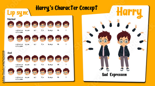 Sad girl cartoon character. Sad girl face expression cartoon. Lip sync for animation & hand gestures. clipart, graphic, illustration.