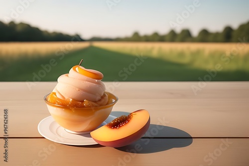 Peach soft-serve with caramelized peaches and honey.

 photo