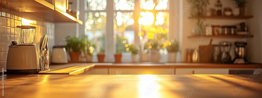 Sunlight Streaming Through Kitchen Window Onto Countertop