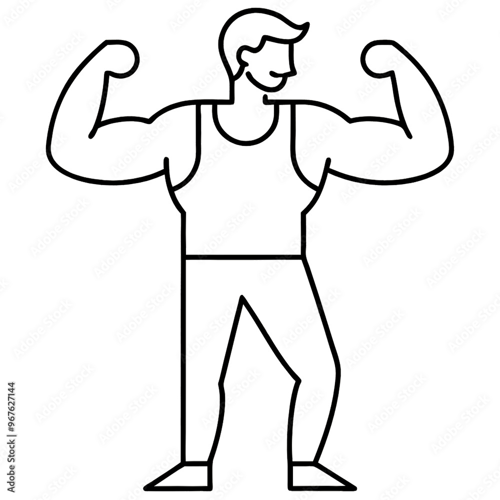 A man with flexed arms, wearing a tank top, against on a transparent background. The outline is minimalistic, featuring strong arm muscles, a confident posture, and a casual smile A man with flexed arms, wearing a tank top, against on a transparent background. The outline is minimalistic, featuring strong arm muscles, a confident posture, and a casual smile