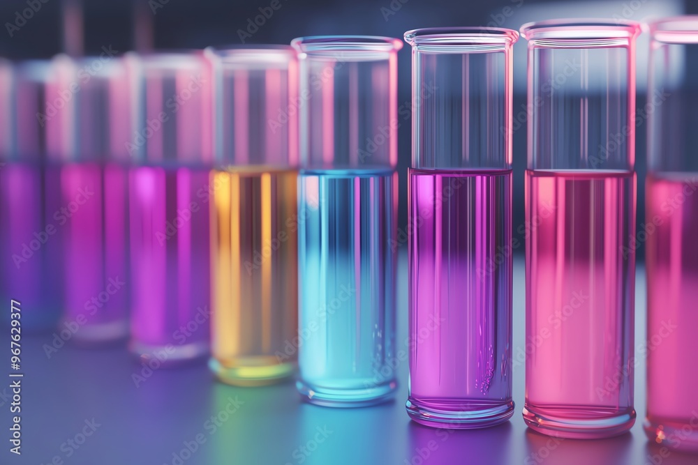 Biotechnology lab featuring multi-colored glowing liquids in test tubes, representing advanced gene therapy research Biotechnology lab featuring multi-colored glowing liquids in test tubes, representing advanced gene therapy research