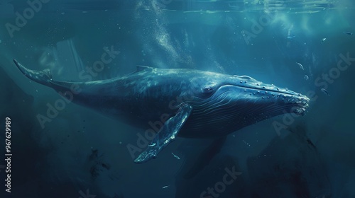 A Blue Whale Swimming Through The Ocean