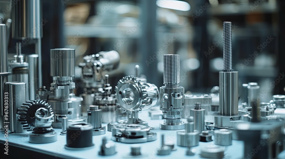 Close-up of Shiny Metal Machine Parts on a Table Close-up of Shiny Metal Machine Parts on a Table
