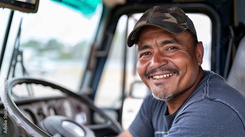 Portrait of a happy truck driver smiling at the camera Portrait of a happy truck driver smiling at the camera