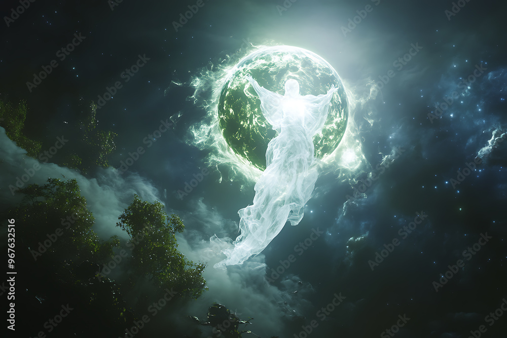 A ghostly and transparent planet Earth with an ethereal presence radiates a mystical glow A ghostly and transparent planet Earth with an ethereal presence radiates a mystical glow