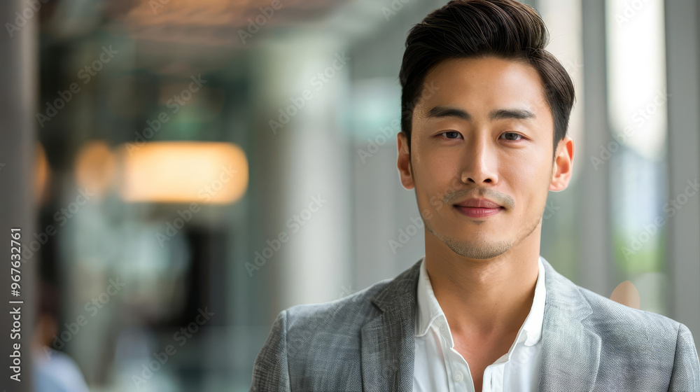 Portrait of a young, handsome Asian man, showcasing confidence and style Ideal for themes of diversity, modern fashion, and professional identity with copy space Portrait of a young, handsome Asian man, showcasing confidence and style Ideal for themes of diversity, modern fashion, and professional identity with copy space