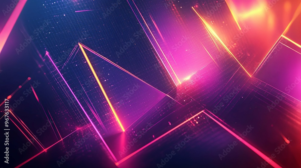 Abstract 3D Geometric Shapes with Neon Lights and Glowing Lines Abstract 3D Geometric Shapes with Neon Lights and Glowing Lines