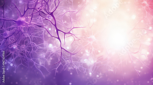 autism, Stroke, Epilepsy and alzheimer awareness, seizure disorder, stroke, ADHD, world mental health day concept. Alzheimer banner with nerve cell , light purple background