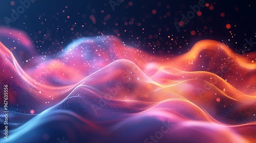 Abstract Wavy Background with Glowing Particles and Blurred Lights