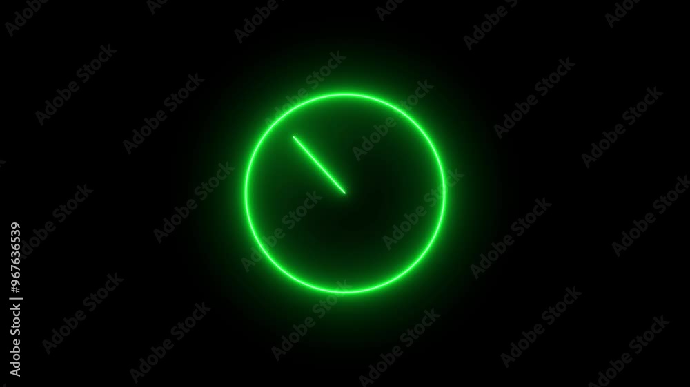 Abstract neon clock icon animation background.. With black background. Abstract neon clock icon animation background.. With black background.
