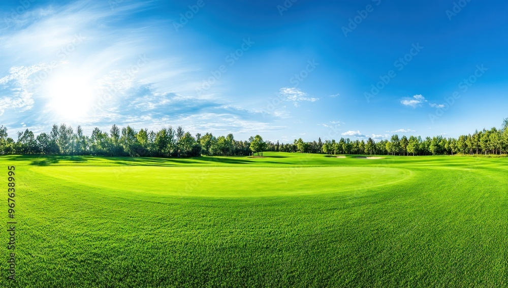 Green Golf Course Landscape Under a Blue Sky Green Golf Course Landscape Under a Blue Sky