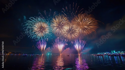 Spectacular fireworks display lighting up the night sky, showcasing an astounding and visually captivating scene