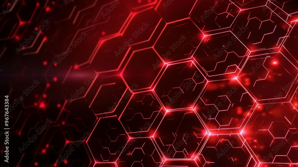 Obraz premium Abstract red and black hexagonal pattern with glowing lines.