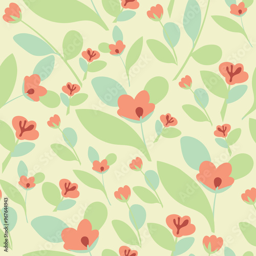 Wallpaper Mural Simple floral pattern. Delicate flowers with greens for textiles and greeting cards. Torontodigital.ca