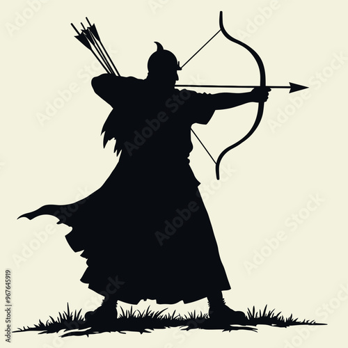 Traditional archer silhouette vector art illustration