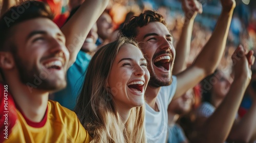 Friends affectionately cheering each other on at a sports event