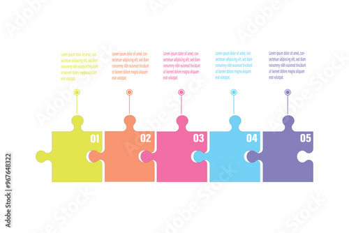 Infographic design with jigsaw puzzle pieces 5 steps.
