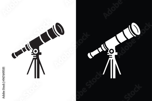 Black And White Telescope Vector silhouette icon.