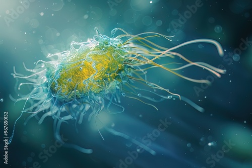 Macro image of a Lyme disease bacterium, highlighting the spirochete shape and flagella, suitable for tickborne illness research photo