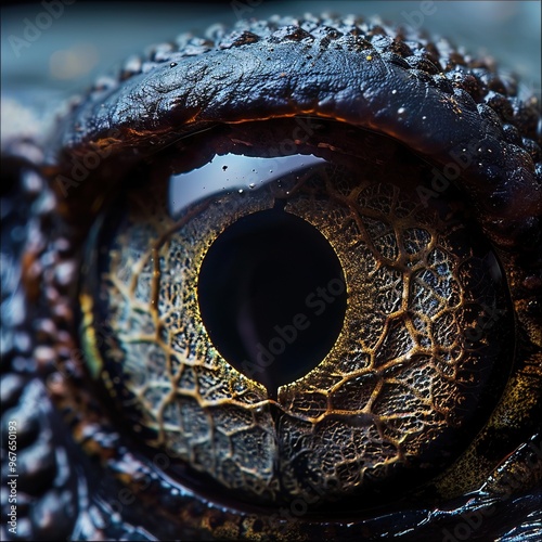 Macro image of a salamanders eye, showcasing the lidless structure and moisture adaptation, ideal for amphibian vision studies photo