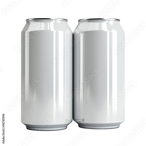 Can Mockup - Three Cans. Blank Label, Two aluminum soda cans lined up next to each other on a flat surface isolated on transparent background png clipping path