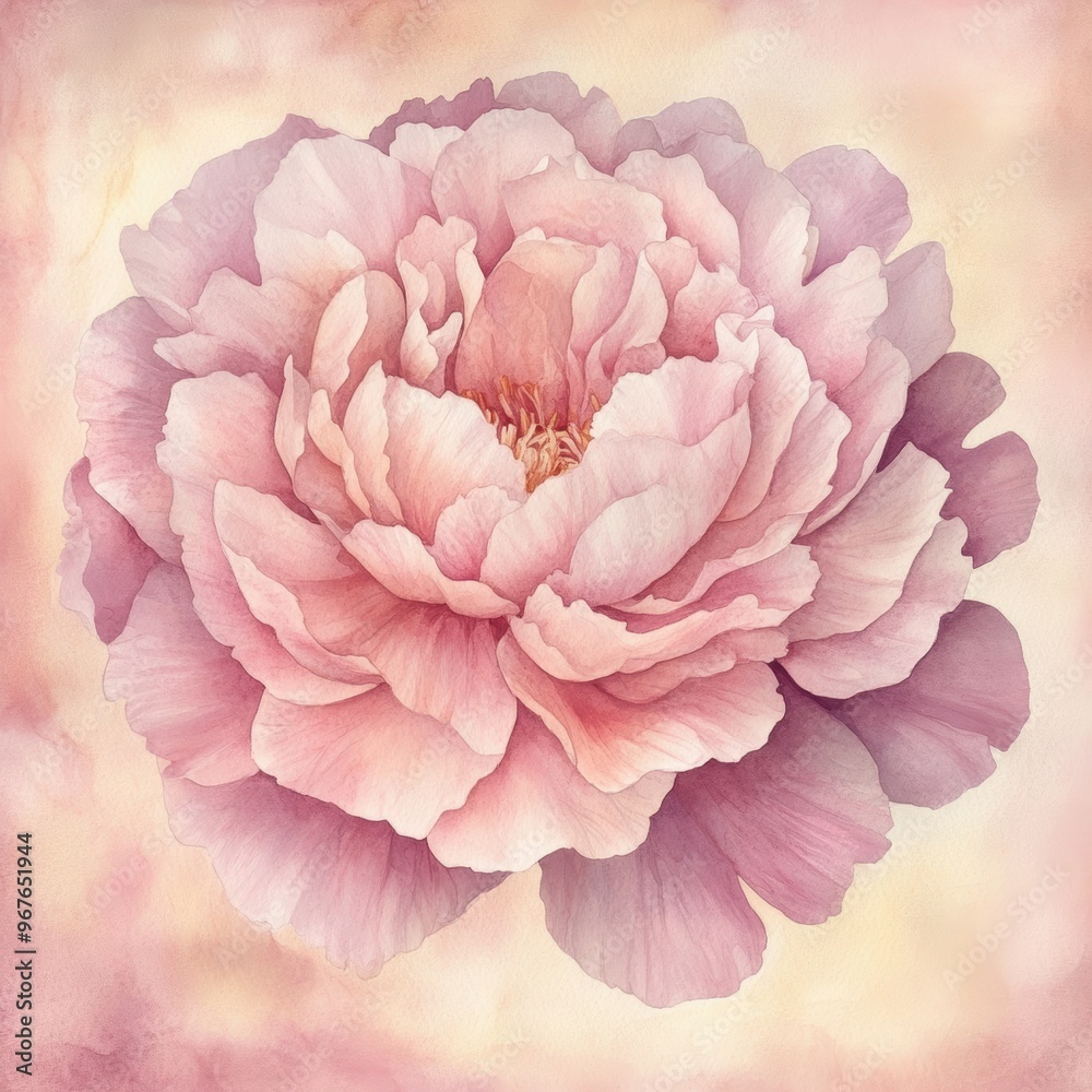 Pink Peony Blossom Watercolor Painting Pink Peony Blossom Watercolor Painting