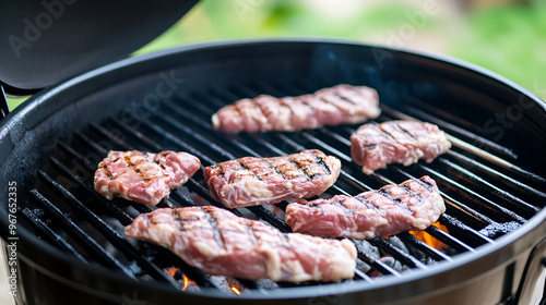 Juicy Grilled Steak on a Hot Charcoal BBQ, Summer Cookout Food Photography