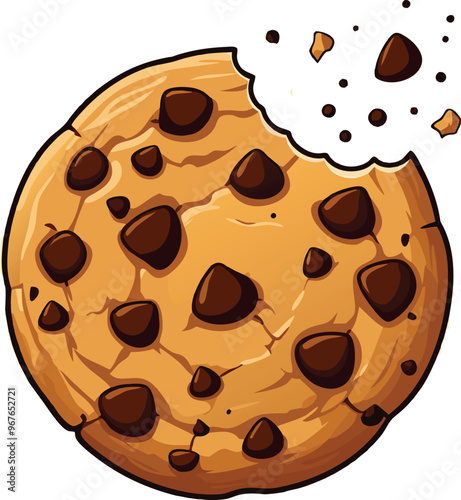 A delicious-looking chocolate chip cookie with a bite taken out of it, emphasizing its irresistible appeal 