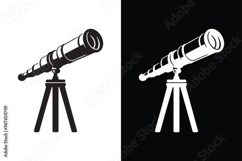 Black And White Telescope Vector silhouette icon.