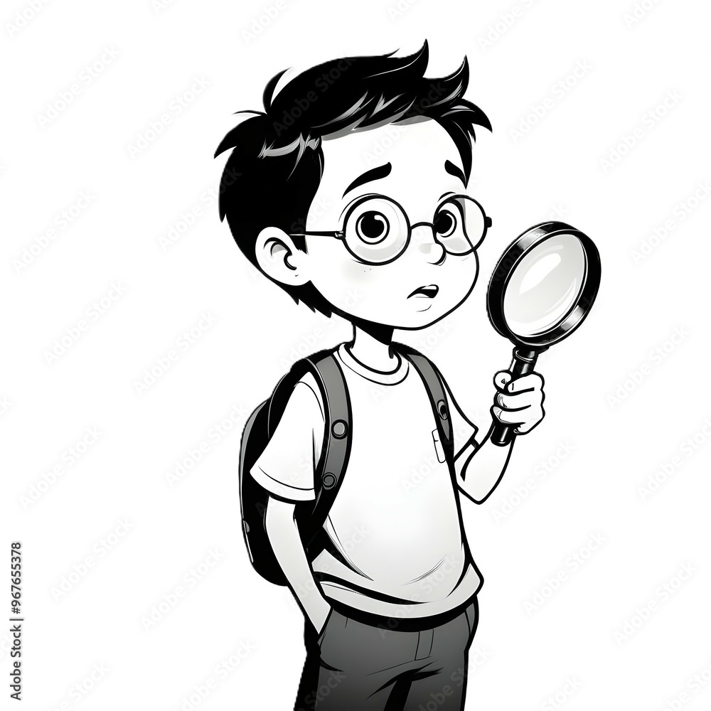 illustration of a boy holding a magnifying glass illustration of a boy holding a magnifying glass