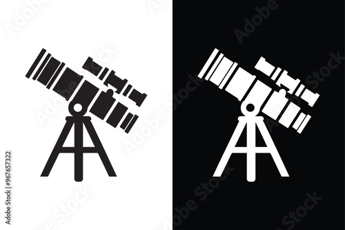 Black And White Telescope Vector silhouette icon.