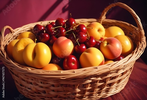 Freshness and variety of healthy fruits on wooden table generated by artificial intelligence