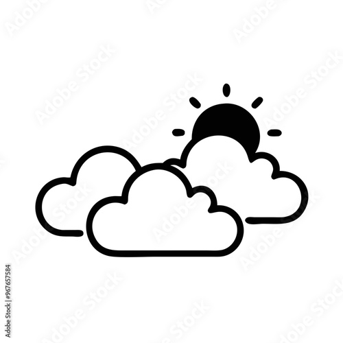 Sun behind clouds icon, weather and forecast symbol

