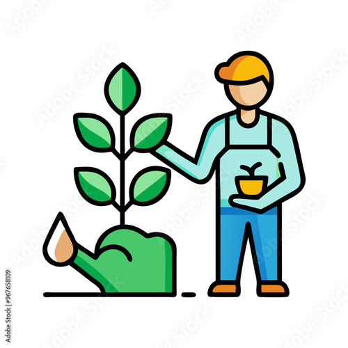 Gardener planting tree, symbolizing environmental care and sustainable agriculture

