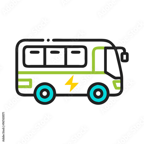 Green and white electric bus icon, symbolizing sustainable and eco-friendly transportation