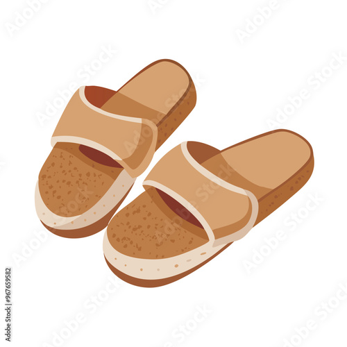 Comfortable slip-on sandals illustration, casual brown footwear