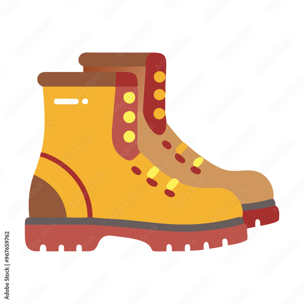 Pair of yellow construction boots with red soles and accents
Pair of yellow construction boots with red soles and accents