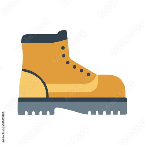 Yellow work boot illustration with a gray sole on a white background

