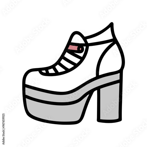 Platform high heel shoe icon, black and white outline, fashion footwear
