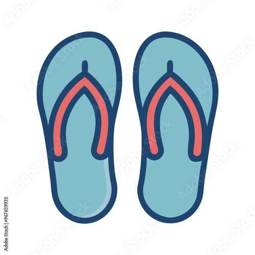 Flip-Flop Sandals Icon in Blue and Red, Casual Beach Footwear

