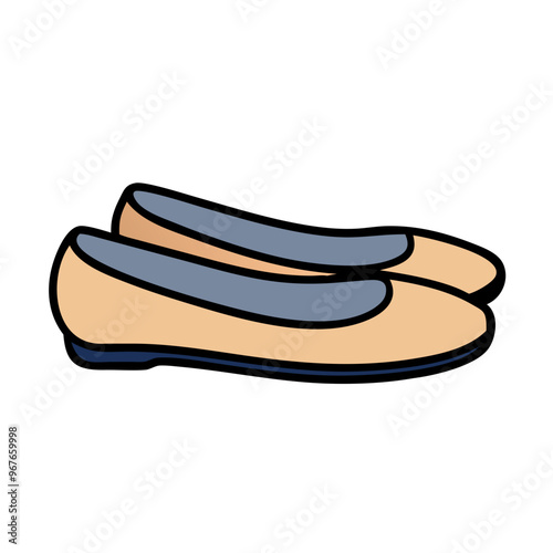 Beige ballet flats illustration, minimalist and casual footwear design 