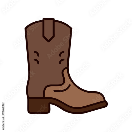 Brown cowboy boot illustration, classic western footwear design
