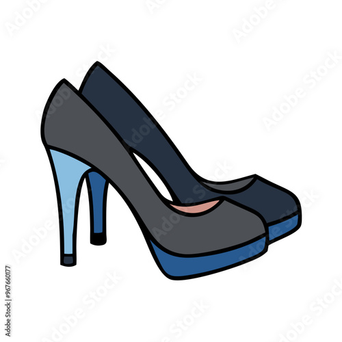 Black and blue high heels illustration, elegant formal footwear
