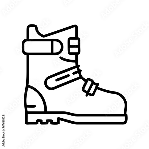Black and white outline ski boot illustration, minimal design
