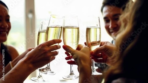 Group of Friends Toasting with Champagne Glasses